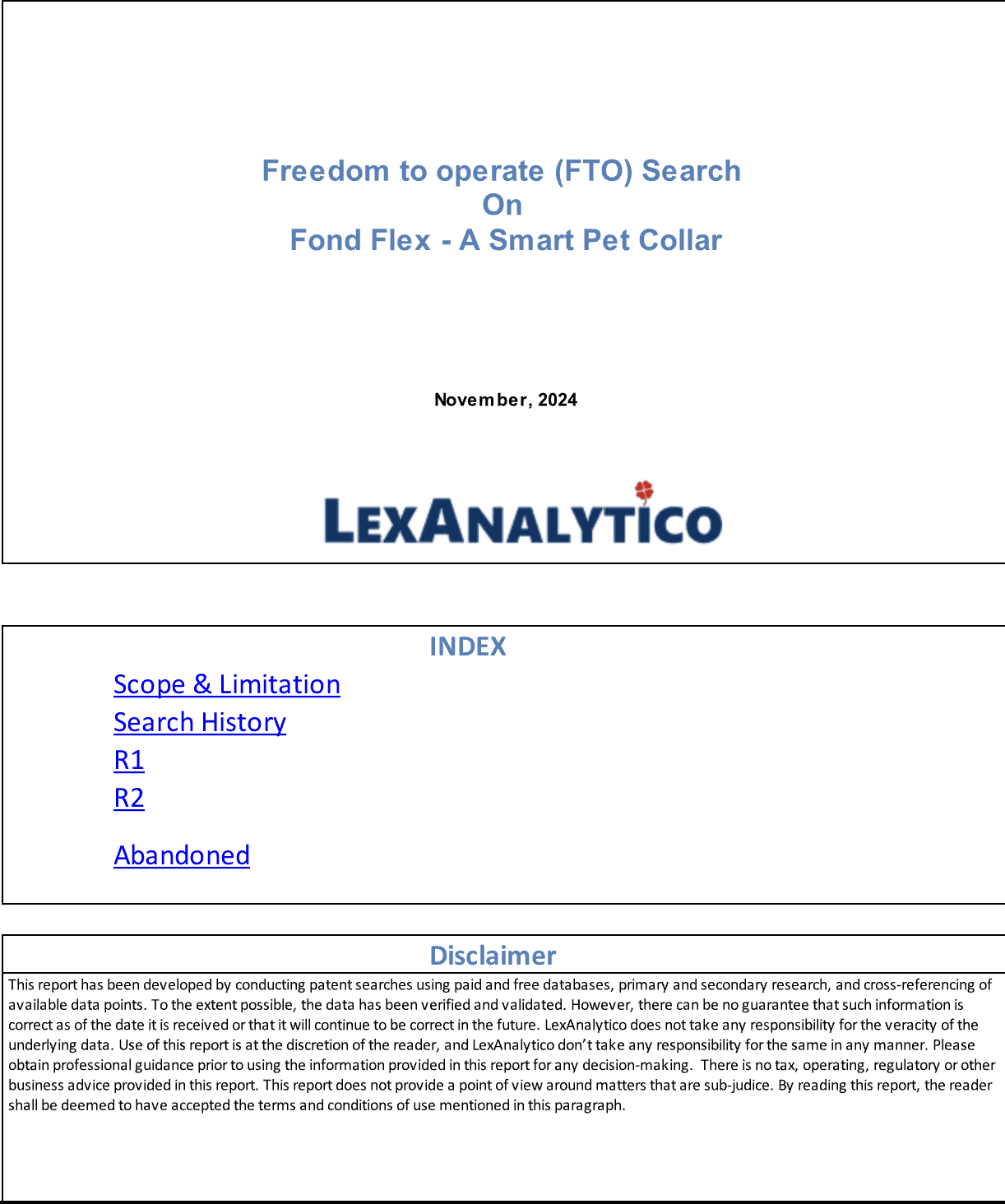 Freedom To Operate Report