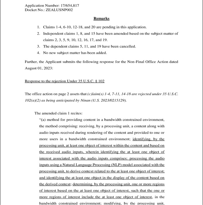 Response To Office Action