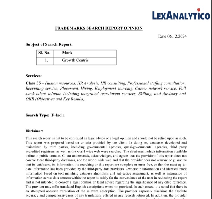 Trademark Search Opinion