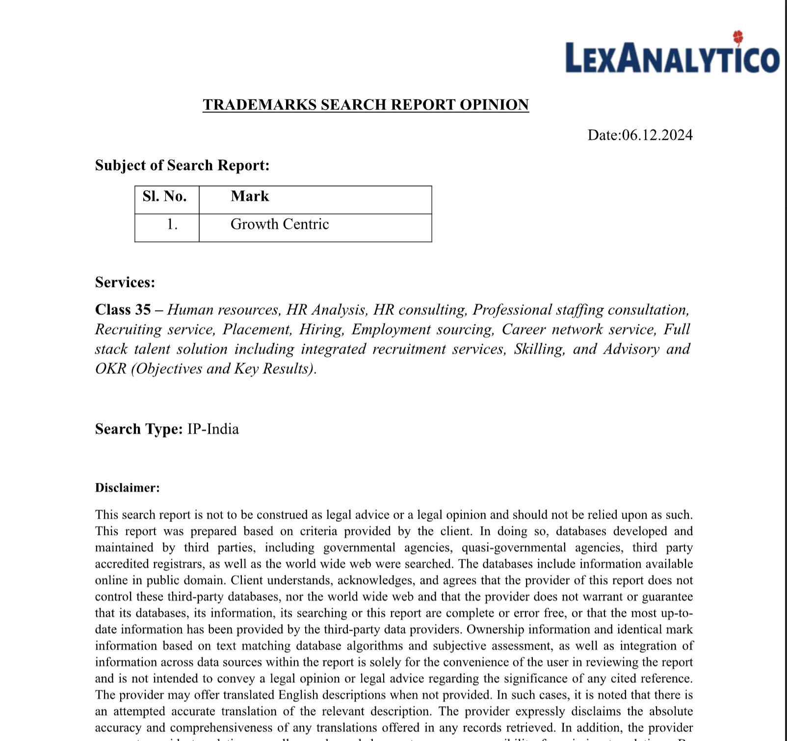 Trademark Search Opinion