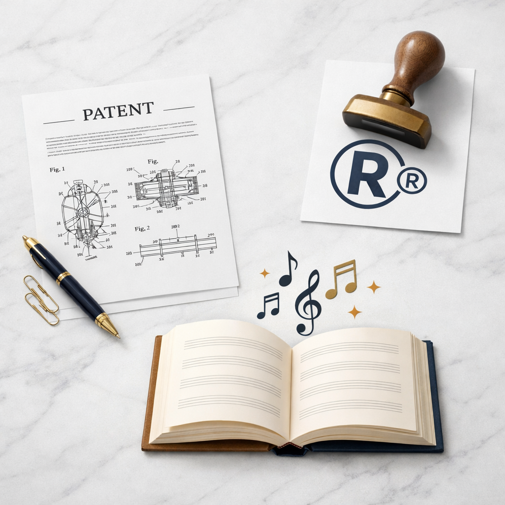 Symbolic representation of trademark, patent and copyright intellectual property protection